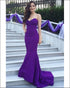 Strapless Purple Spandex Mermaid Prom Dresses Simple 2018 Long Prom Party Gowns Court Train
